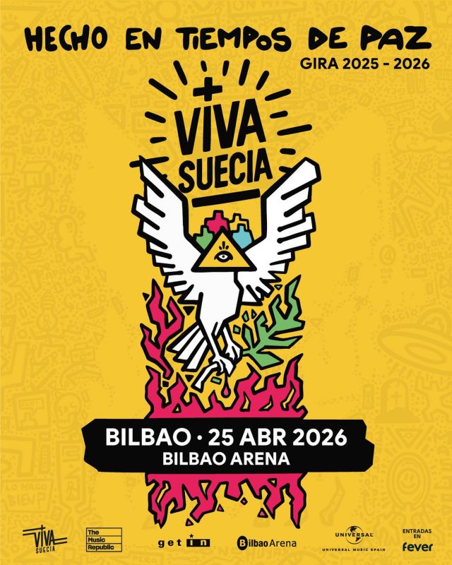 SAVE THE DATE‼️

@vivasuecia incluye Bilbao en su gira “Hecho en tiempos de paz”! 

La banda murciana estará en el @bilbaoarena Bilbao el 25 de abril del próximo año. 

🎟️Entradas a la venta el miércoles 17 de septiembre a las 13:00h.

Toda la información en 👉🏼vivasuecia.com