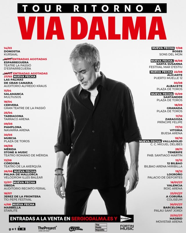 Nuevas fechas disponibles para la gira de Sergio Dalma “Ritorno a Via Dalma”
Entradas disponibles a través de SergioDalma.es el lunes 15 de diciembre a las 11:00
❤️