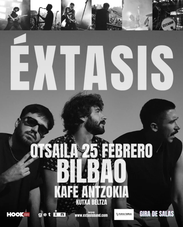 ÉXTASIS incluye el Kafe Antzokia de Bilbao en su Gira de Salas🔥🔥

El concierto tendrá lugar el 25 de febrero del próximo año y las entradas ya están a la venta en👉🏼extasisband.com

¡Canciones para contar sus inquietudes, sueños, dudas y alegrías con un tinte pop que a veces tira a rock clásico con influencias de los Rolling Stones o Bruce Springsteen hasta rumba moderna!🎶🎶🎶

@extasisband_ 
@kafe_antzokia